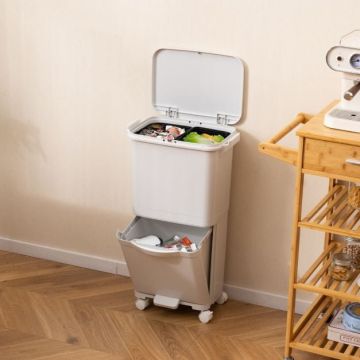 Trash bin, 2 sections, 40 l, White, 42 × 74 × 28 cm