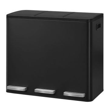 Šiukšliadėžė SONGMICS, 3 × 18 l, su pedalu, Juoda, 62 × 35,3 × 54 cm