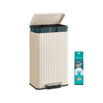 Šiukšliadėžė SONGMICS, 50 l, su pedalu, Balta, 40,3 × 62,5 × 33,6 cm