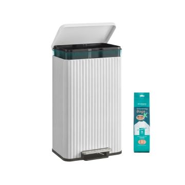 Šiukšliadėžė SONGMICS, 50 l, su pedalu, Balta, 40,3 × 62,5 × 33,6 cm