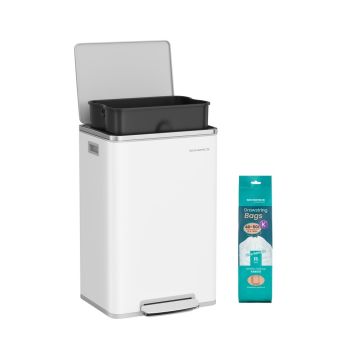 Šiukšliadėžė SONGMICS LTB595, 50 l, su pedalu, Balta, 41,6 × 37,2 × 64,7 cm
