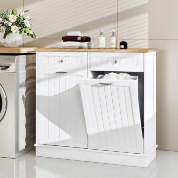 Waste bin cabinet, 2 drawers, White, 100 × 90 × 33 cm