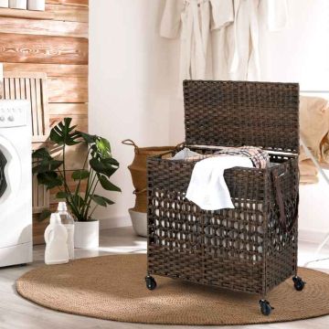 Laundry bin, 110 l, 2 inserts, Brown, 64.5 × 67 × 33 cm