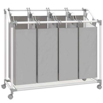 Laundry bin, 4 bags, 160 l, Grey/white, 97 × 38 × 81 cm