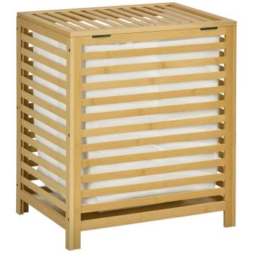 Skalbinių dėžė 55L Homcom 50x36x60cm., šviesiai rudos/baltos spalvos