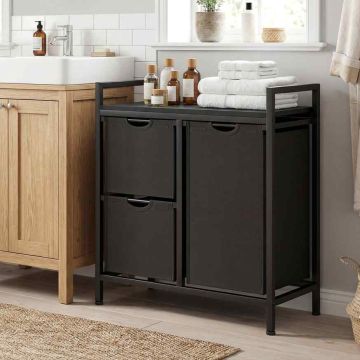 Laundry basket, 3 removable bags, Black, 65.5 × 33 × 72 cm