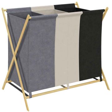 Laundry basket, 3 compartments, 129 l, 75 × 67 × 48 cm