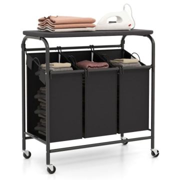 Laundry sorting trolley, 3 bags, 99 l, 80.5 × 87.5 × 41.5 cm