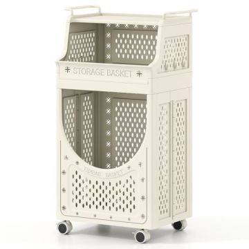 Laundry Cart, 3-Tier, Sand, 16 × 12 × 32 inches