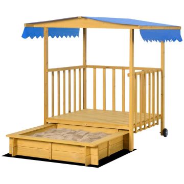 Песочница с крышей, 97x98x137,5 см, светло-коричнево-голубая.