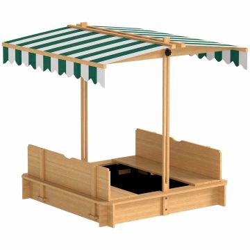 Sandbox for children, with adjustable roof, Brown/Green/White, 106 × 106 × 115 cm