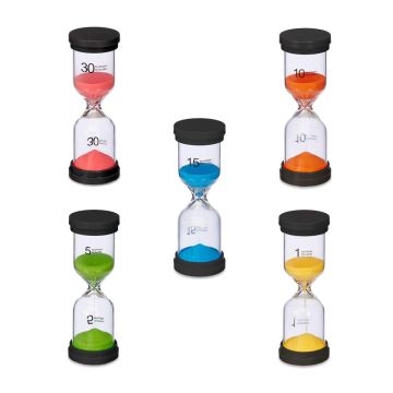 Smėlio laikrodžių rinkinys Relaxdays, 5 vnt, 16 × 5,5 cm