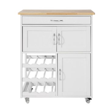 Virtuvinė spinta ant ratų 67x38x86cm., baltos/šviesiai rudos spalvos