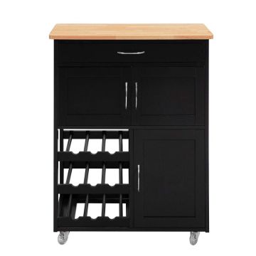 Virtuvinė spinta ant ratų 67x38x87cm., juodos/šviesiai rudos spalvos