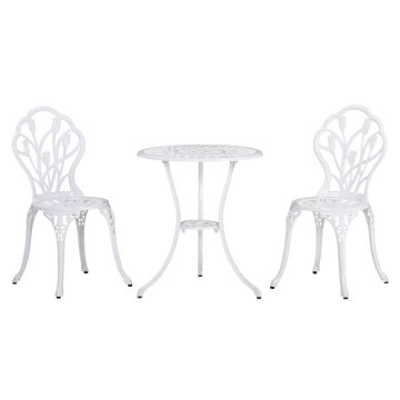 Garden furniture set, 3 pieces, table and 2 folding chairs, White, Ø60 × 67 cm