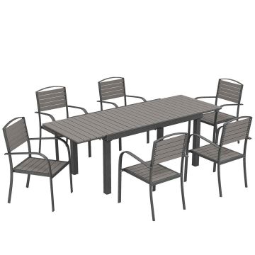 Садовый комплект мебели, 7 частей, Серый, 225 × 85 × 75 см