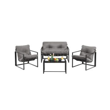 SONGMICS Garden Furniture Set, 2 Chairs, Table and Bench, Grey