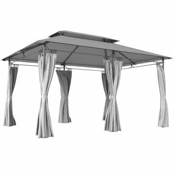 Garden gazebo, with removable curtains, Grey, 397 × 265 × 297 cm