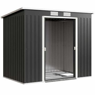 Garden gazebo with sliding door, galvanized steel, 213 x 130 x 172 cm, dark grey