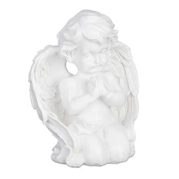 Sodo skulptūra Relaxdays, klūpintis angelas, Balta, 13 × 15,5 × 8,5 cm