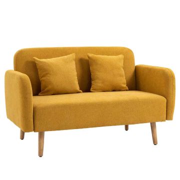 Диван Homcom 130x70x80см, желтый/светло-коричневый