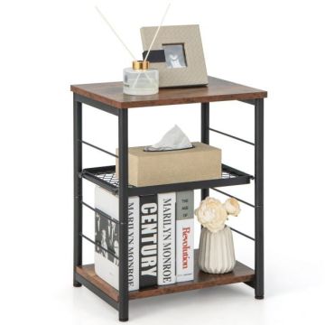 Side table, 3-tier, Brown, 38.1 × 50.8 × 30.48 cm