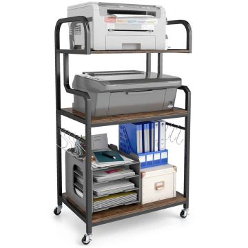 Printer stand, 3 shelves, 10 hooks, 60.5 × 110 × 40 cm