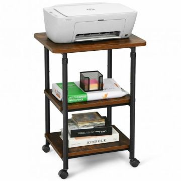 Printer stand, 3-tier, adjustable, black, 49 × 67/77 × 40 cm