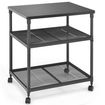 Printer Stand, Three-Shelf, with Casters, Black, 59.69 × 50.8 × 68.58 cm