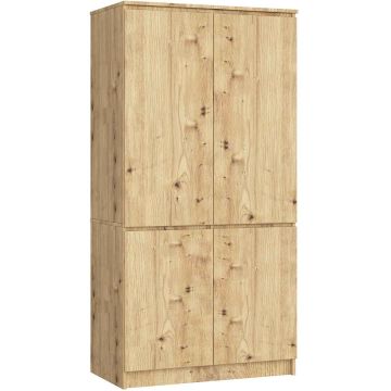 Шкаф AKORD Furniture Factory S90, 4 дверцы и 4 полки, коричневый, 90 × 180 × 51 см