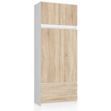 Шкаф AKORD S 90, 2 ящика, белый/дубовый, 90 × 234 × 51 см