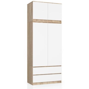 Шкаф S90, 2 дверцы и 2 ящика, белый/коричневый, 90 × 234 × 51 см