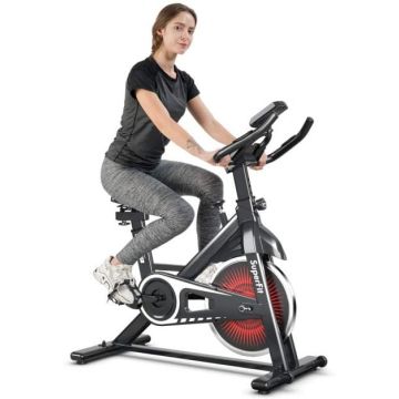 Stationary exercise bike, Adjustable resistance, Black/white, 104.14 × 100.33–113.03 × 52.07 cm