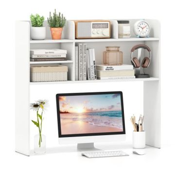 Desktop Bookshelf, 3 Shelves, White, 94 × 85 × 24 cm