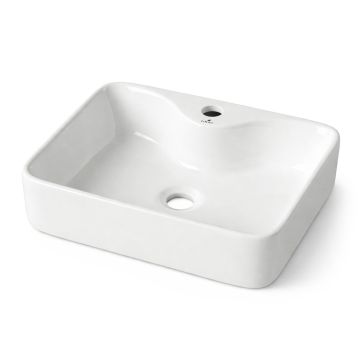Countertop ceramic rectangular washbasin AURA, white, 47 × 14 × 8 cm