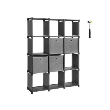 Пластиковая полка с 4 тканевыми кубиками 105 x 140 x 30 см, 12 отделений, черная