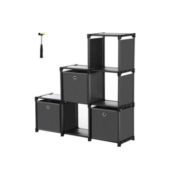 Пластиковая полка с 3 тканевыми кубиками 105 x 30 x 105 см, 6 отделений, черная