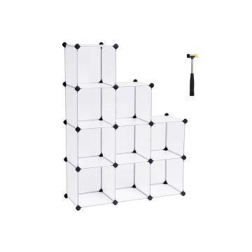 Plastikinė batų lentyna 93 x 31 x 123 cm., 9 skyrių, baltos spalvos