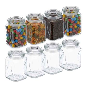 Stiklainiai sausiems produktams Relaxdays 10049520.0, 8 vnt., 750 ml, 9,5 × 14,5 × 9,5 cm