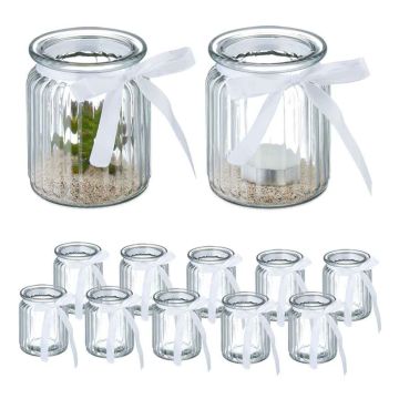 Стеклянные подсвечники для чайных свечей Relaxdays, 12 шт, Ø 7,5 × 9,5 см