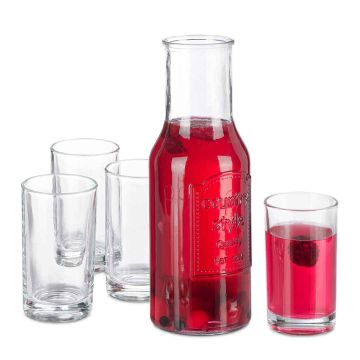 Stiklinis ąsotis Relaxdays 10037676.0, su 4 stiklinėmis, Ø 9,5 × 27,5 cm