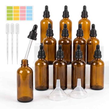 Stiklinių buteliukų rinkinys Relaxdays, 12 vnt., 100 ml, Ø 4,5 × 14 cm