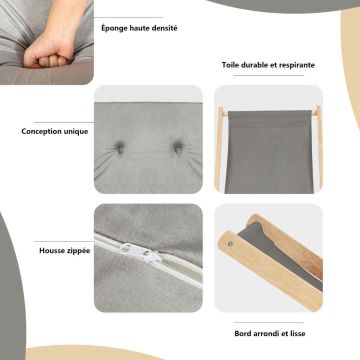 Folding wooden beach chair with removable cushion, gray