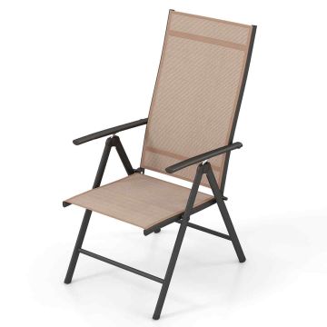 Folding patio chair with 7-level adjustable backrest, brown