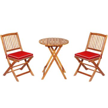 Folding bistro chair set with padded seat, red, 3 pcs