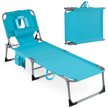 Folding outdoor lounger, 168.91–193.04 × 60.96 × 35.56 cm