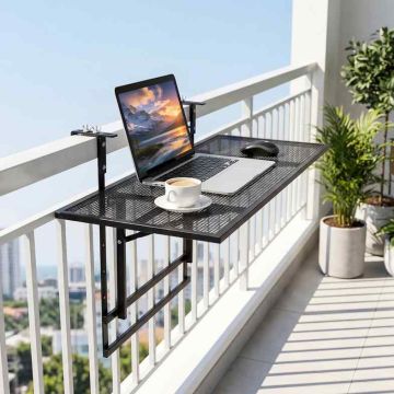 Folding outdoor table, 5 adjustable positions, black, 80.01 × 60.96 × 60.96 cm