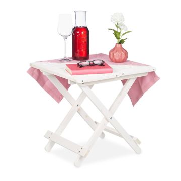 Sulankstomas lauko stalas Relaxdays 10038645.0, kvadratinis, Baltas, 50 × 50 × 50 cm