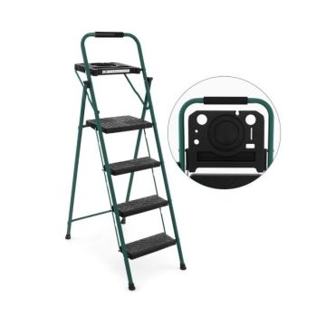 Sulankstomos 4 pakopų kopėčios, metalinės, juodos/žalios, 150 kg