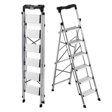 Folding ladder VEVOR AP-2416TA, 6 steps, Silver, 480 × 965 × 1715 mm